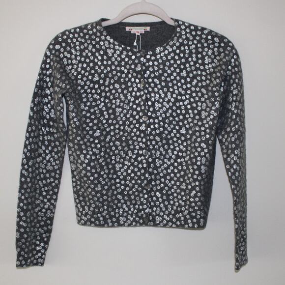 NWT Bonpoint Cashmere Long Sleeve Button Front Gray Cardigan Sweater Silver Dot - Picture 1 of 8
